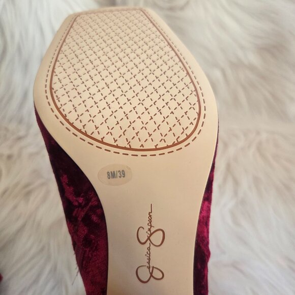 NEW JESSICA SIMPSON Embellished Buckle Crushed Velvet Block-Heel Booties Size 8 - Picture 13 of 13